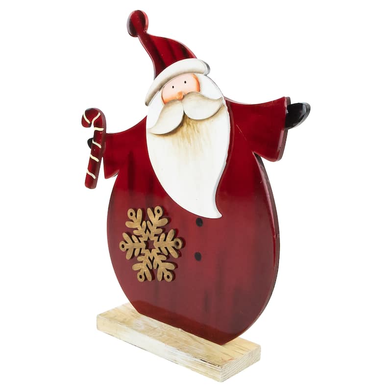 12" Santa with Candy Cane Wooden Christmas Decoration