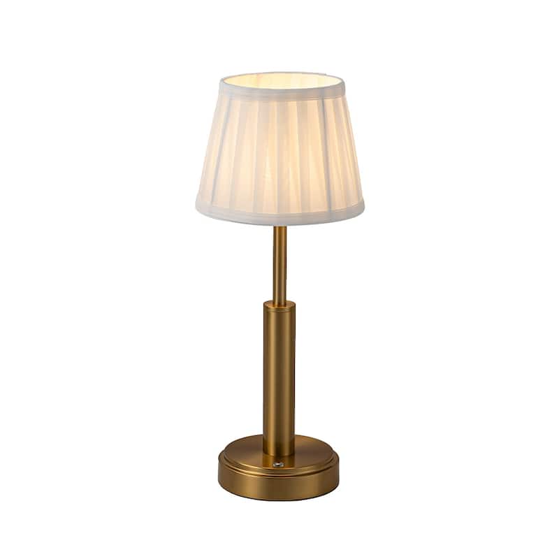 Modern Rechargeable LED Table Lamp with Fabric Shade Classic Touch Control USB Cordless Nightstand Light for Bedroom - W6'' - Antique Brass
