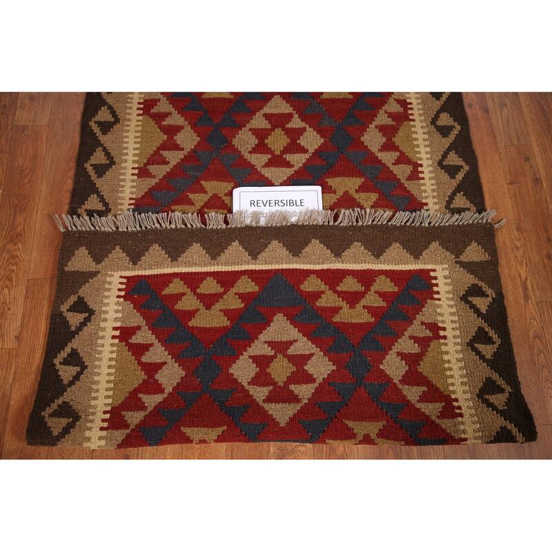 Reversible Kilim Area Rug Hand-woven Multi-Color Wool Foyer Carpet - 3'0" x 5'2"