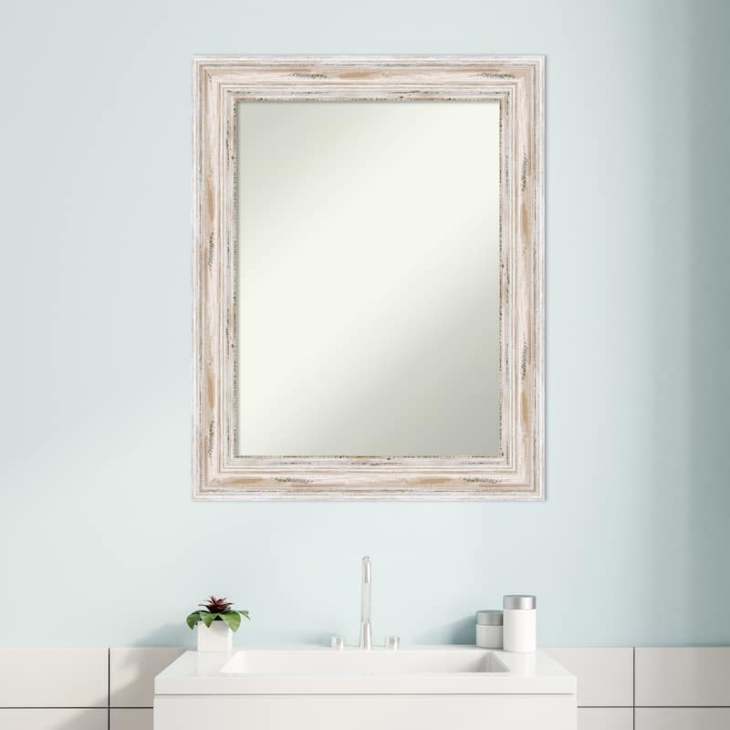 Non-Beveled Wood Bathroom Wall Mirror - Alexandria White Wash Frame ...