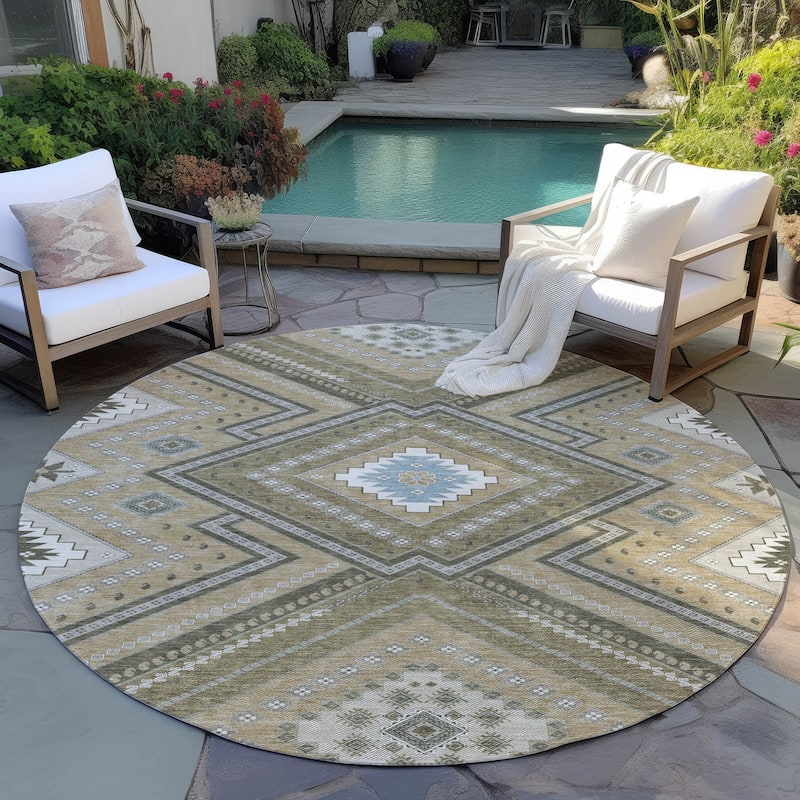 Machine Washable Indoor/ Outdoor Global Boho Chantille Rug - Beige - 8' x 8'