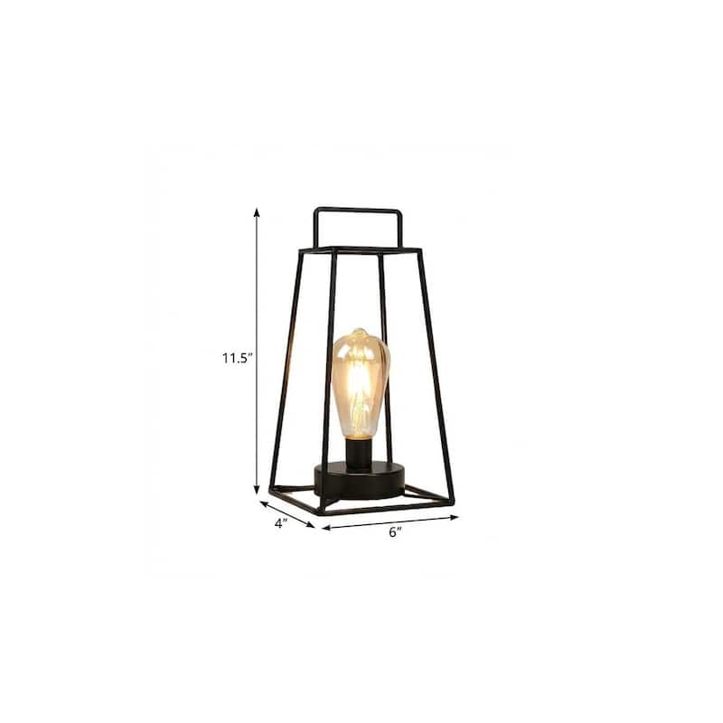HomeRoots 12" Black Metal Geometric Battery Operated Desk Lamp With Novelty Shade - 4.00 in. x 11.50 in. x 6.00 in.