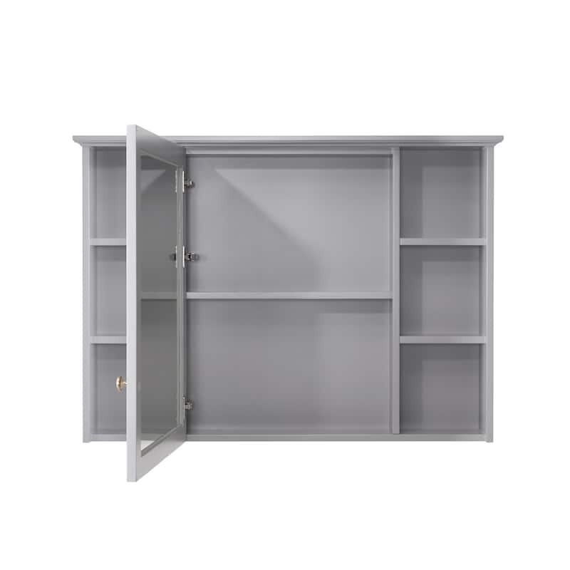 Modern Surface Mount Solid Wood Framed Medicine Cabinet With Mirror and Shelves