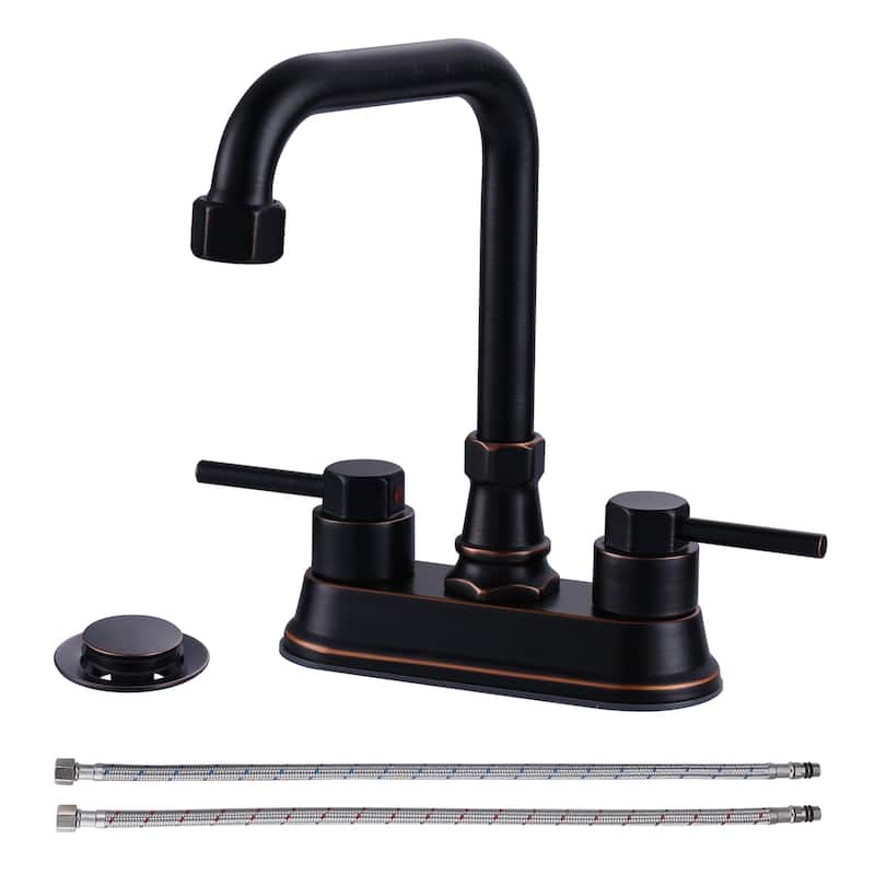 WOWOW 4 in. Centerset Double Handle High Arc Bathroom Faucet - Oil Rubbed Bronze