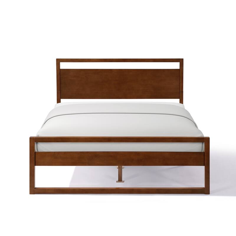 Roomfitters Queen Platform Bed Frame with Headboard, Solid Wood Mid-Century Mattress Foundation, 800lb Capacity, Walnut