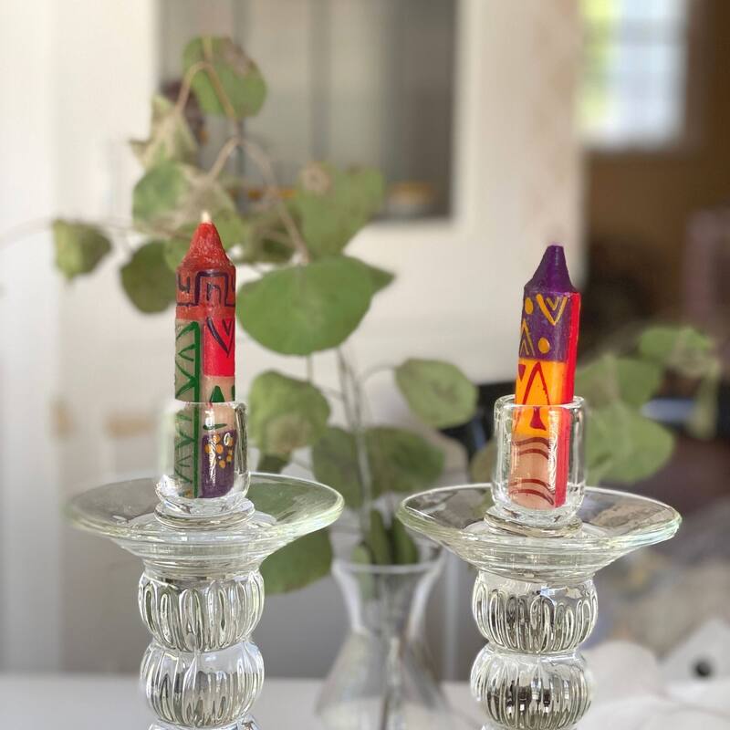Hand-Painted Unscented 4" Dinner or Shabbat Candles, Set of 4 (South Africa)