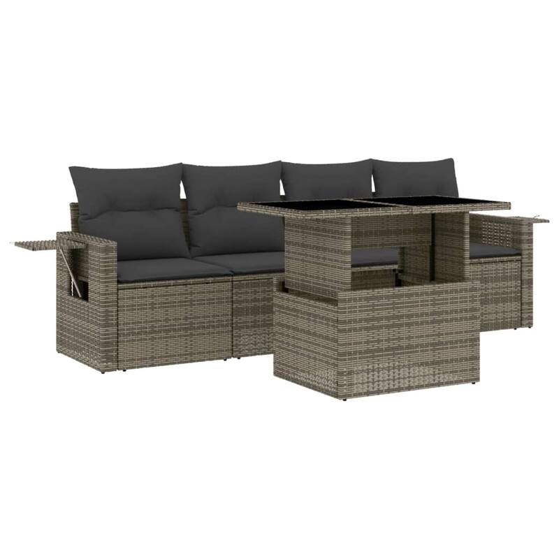 vidaXL Patio Sofa Set with Cushions Outdoor Furniture 5 Piece Poly Rattan - 21.7 x 39.4 x 28.7