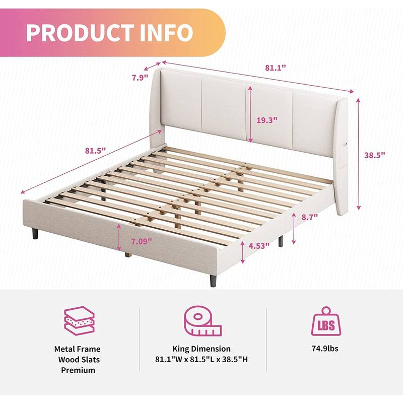 Mixoy Bed Frame with Channel Tufted Headboard Design Side Wingbacks