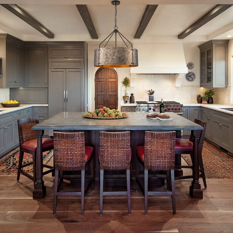 4-Light Modern Industrial Drum Pendant Light with Bronze Finish - W22.05" - Antique Silver