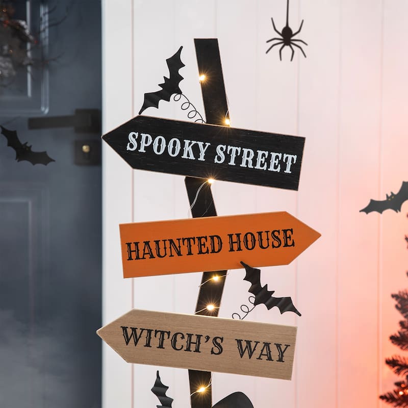 Outdoor 41.75"H Halloween Wooden Witch's Broom Ghost's Broom Standing Porch Decor