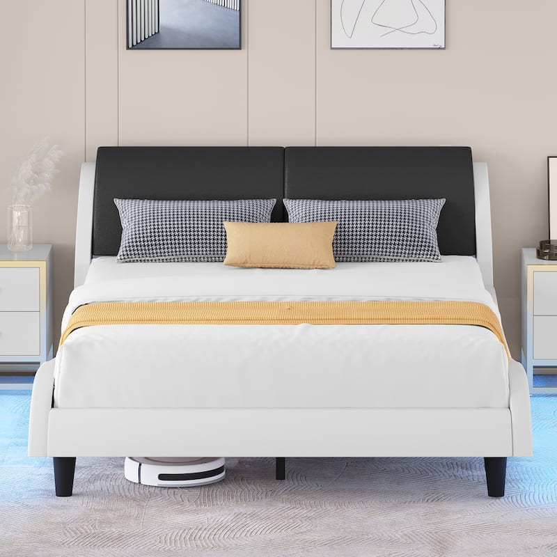 Moasis Queen Adjustable Faux Leather Upholstered Headboard Bed Frame