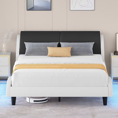 Moasis Queen Adjustable Faux Leather Upholstered Headboard Bed Frame