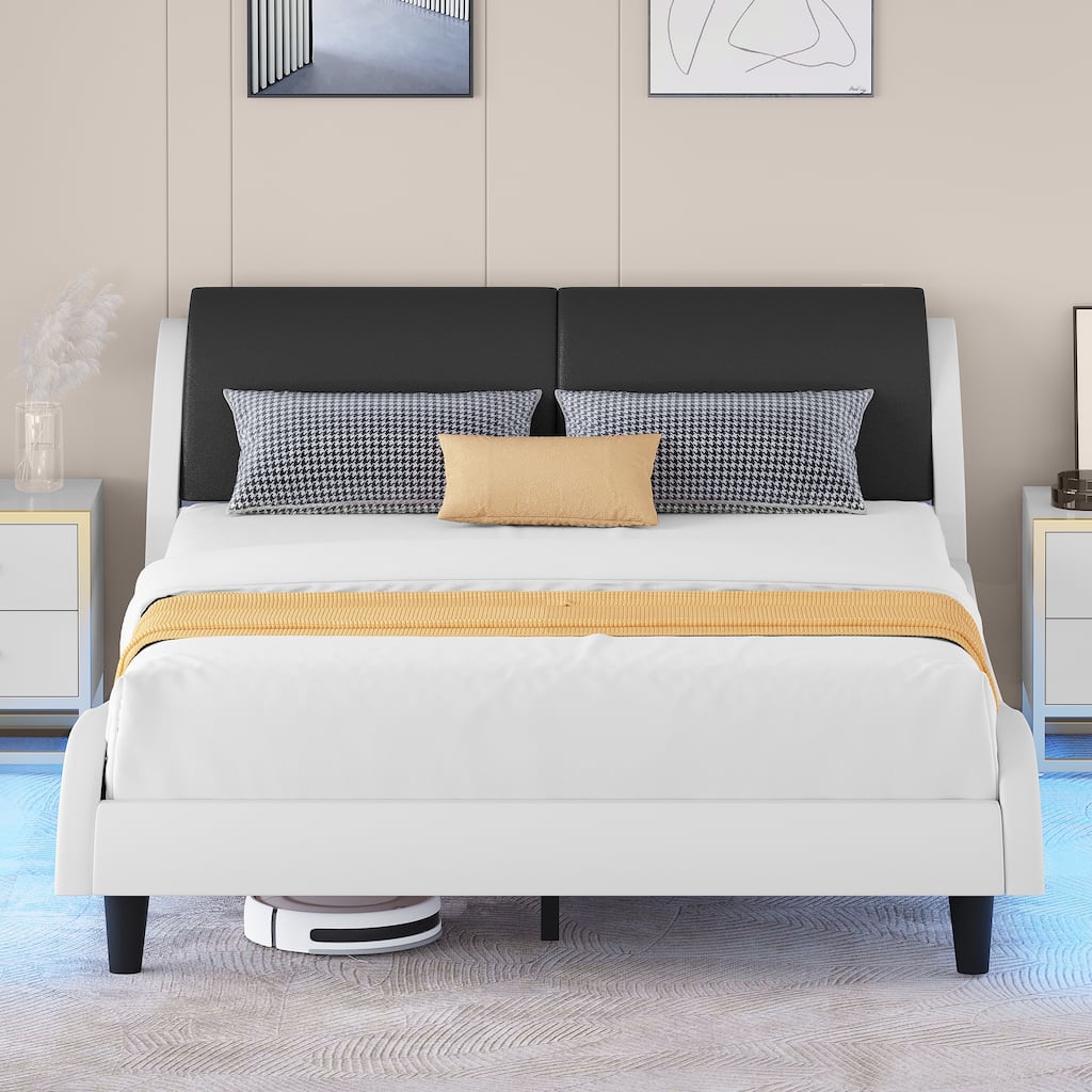 Moasis Queen Adjustable Faux Leather Upholstered Headboard Bed Frame