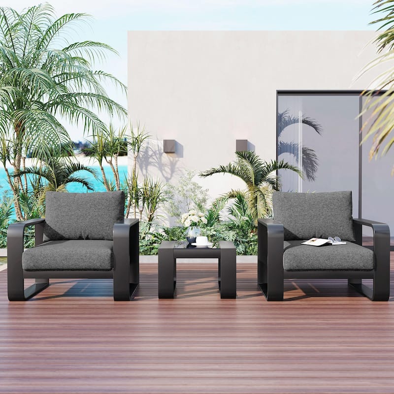 3-Piece Patio Furniture Set with Thick Cushions and Coffee Table - Gray