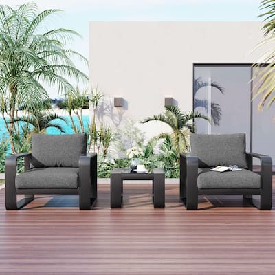3-Piece Patio Furniture Set with Thick Cushions and Coffee Table