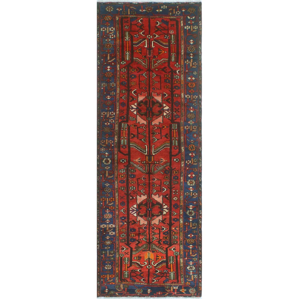Fine Vintage Distressed Aurita Red/Blue Runner - 3'7" x 9'11"