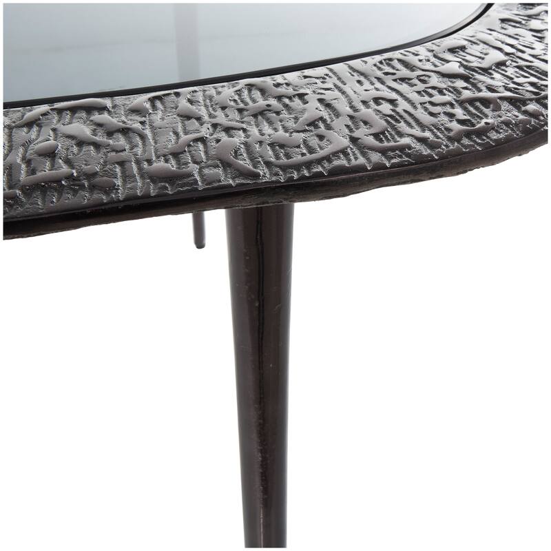 Black Aluminum Metal Abstract Oval Shaped Accent Table with Shaded Glass Top