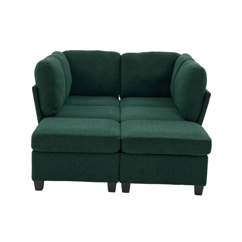 Modular Sleeper Sofa Bed U-shaped Sectional Couches with Hidden Storage Seat and Ottomans, Freely Combinable Chaise Lounge Sofa