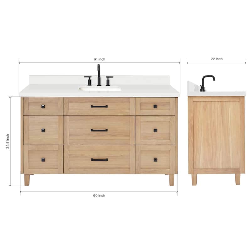 Ariel B61WQRVO Monroe 61" Free Standing Single Basin Vanity Set with