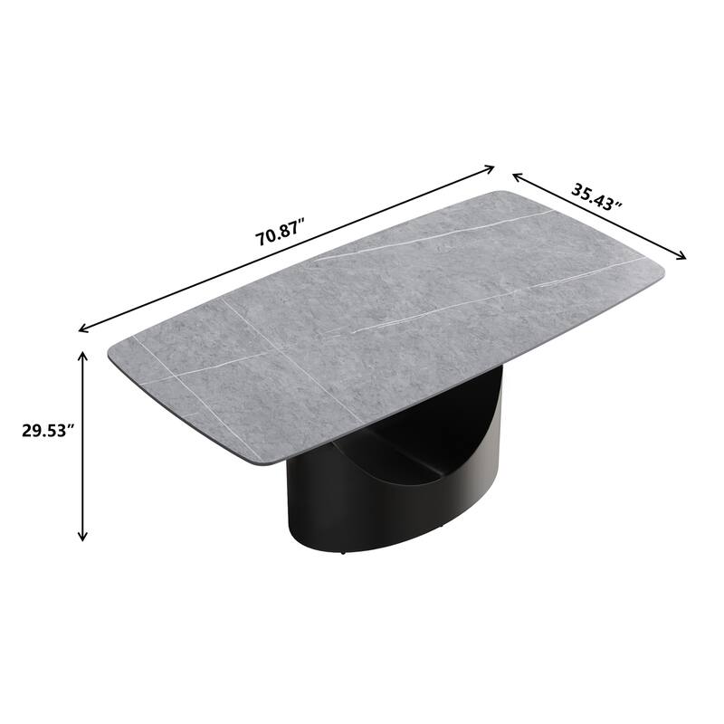 71" Sintered Stone Dining Table for Up To 8,Solid Black Carbon Steel Base
