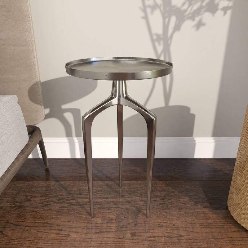 Aluminum Metal Tray Inspired Top Accent Table with 3 Tripod Legs - Gold, Silver or Black - Roche River Decor