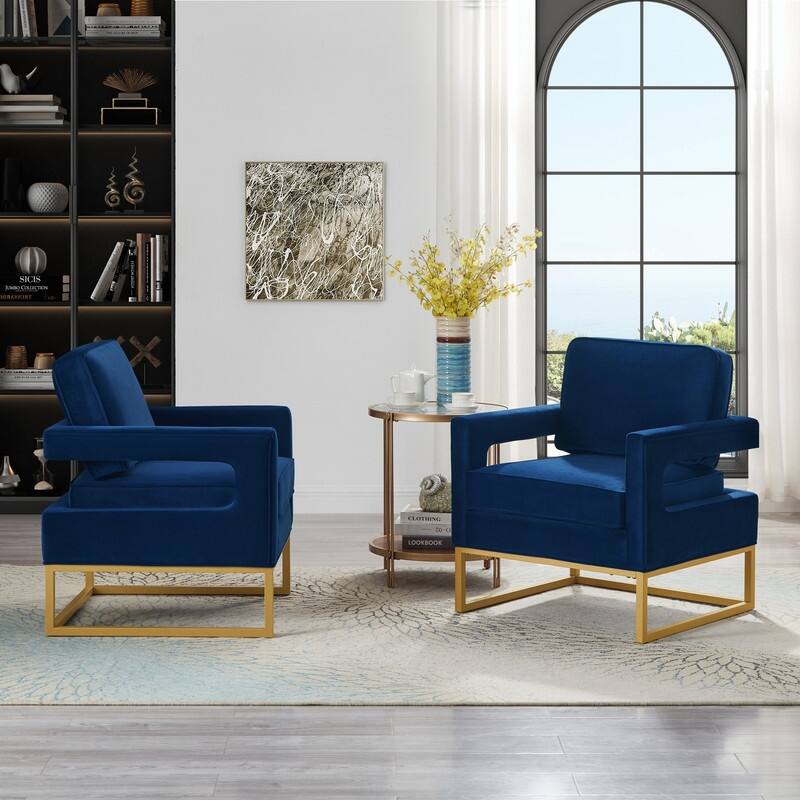 Modern Velvet Upholstered Accent Chair with Gold Metal Base