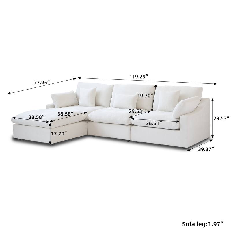 Minimalist Linen Sectional Sofa Cloud Couch, L-Shape Deep Seat Couch with Cushions