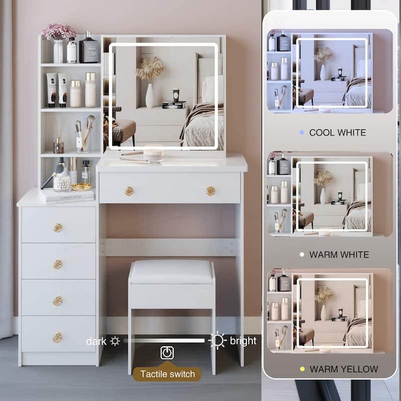 Versatile Bedside Cabinet with Advanced LED Mirror and Abundant Storage