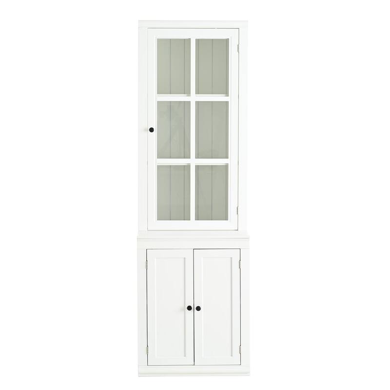 Roomfitters 75.25'' Tall Pantry Cabinet with Glass Door, Farmhouse Hutch Display Cabinet with Storage for Kitchen, White