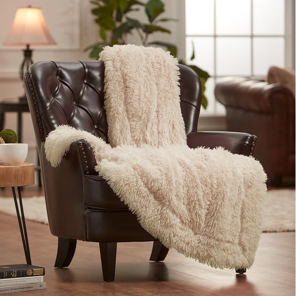 Chanasya Longfur Shaggy Faux Fur Throw Blanket With Reversible Sherpa