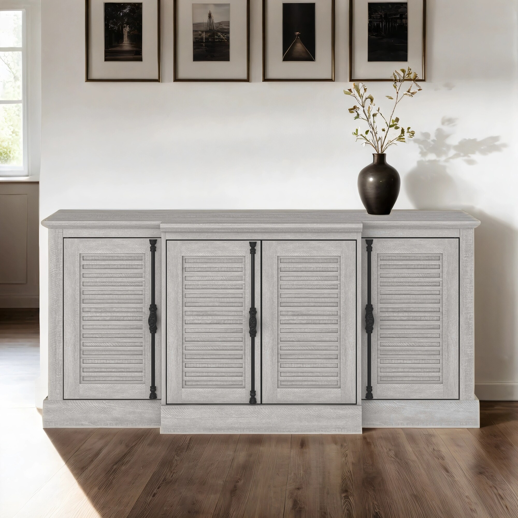 Hendrey Dusty Gray Oak Wood 60.4 in. 4 Door Wide Accent Sideboard