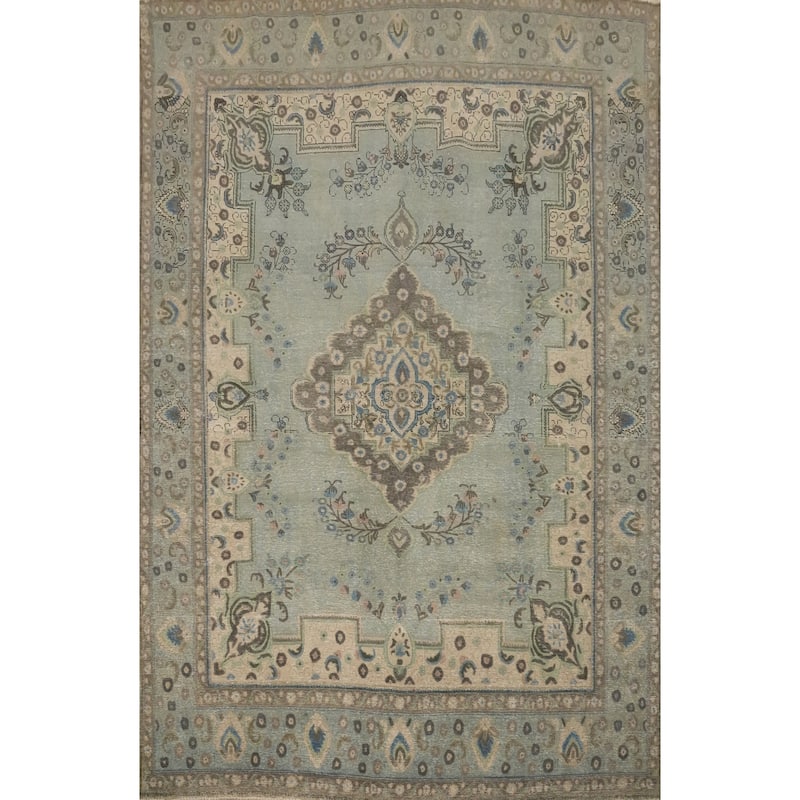 Hand Knotted Oriental 100% Wool Carpet Traditional Floral Greys & Charcoal Tabriz Area Rug - 11' 9'' X 9' 6''