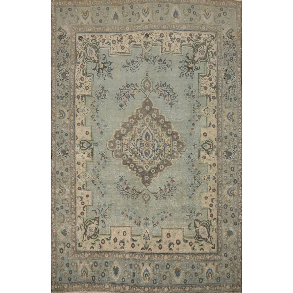 Hand Knotted Oriental 100% Wool Carpet Traditional Floral Greys & Charcoal Tabriz Area Rug - 11' 9'' X 9' 6''