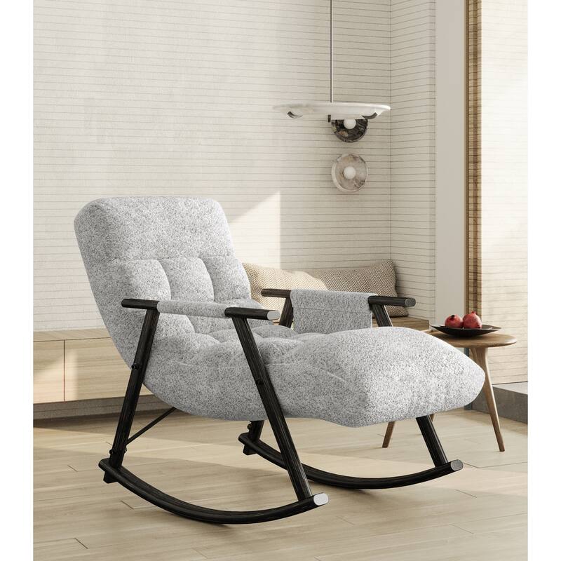 Modern 42.2" Velvet High Back Rocking Chair with Foot Rest and Side Pockets for Living Room - Grey