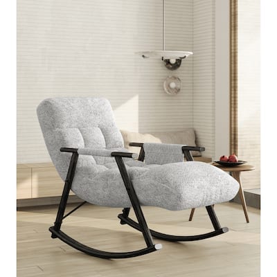 Rocking Chair with Adjustable High Backrest, Glider Chairs with Side Pockets, Upholstered Lounge Chair with Armrest