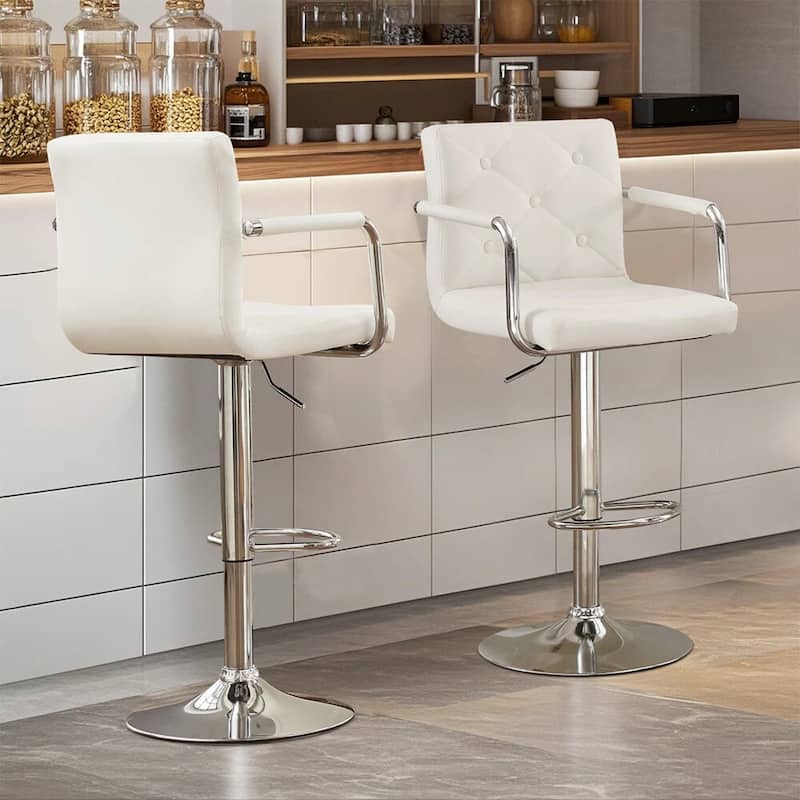 VECELO Height Adjustable Bar Stools Set of 4 Swivel PU Leather Barstool with Back and Arms for Kitchen Island