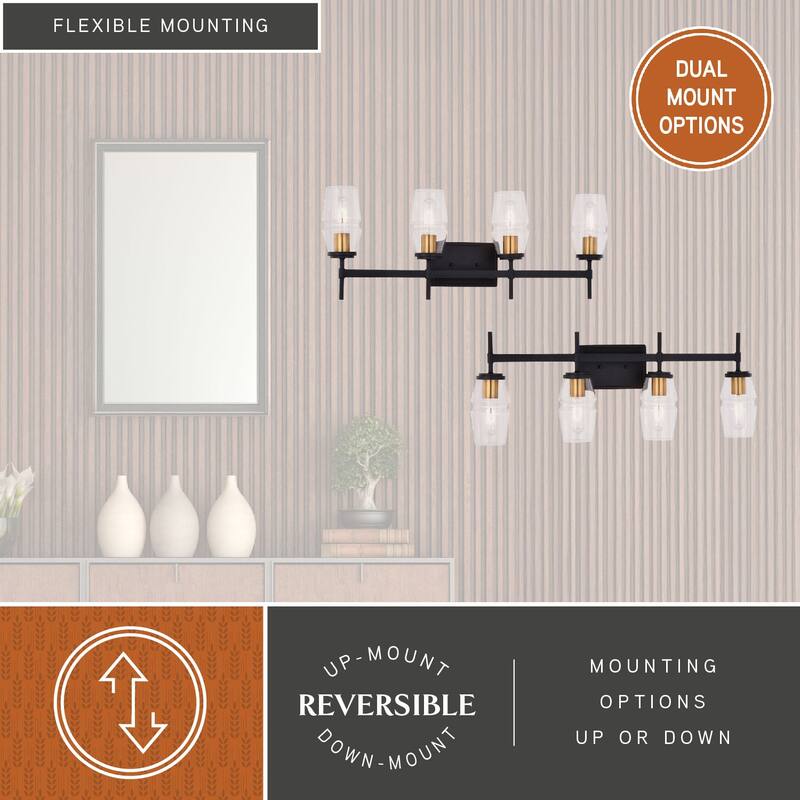 Warren Black and Brass Mid Century Modern Bathroom Vanity Wall Sconce Light Fixture Clear Glass