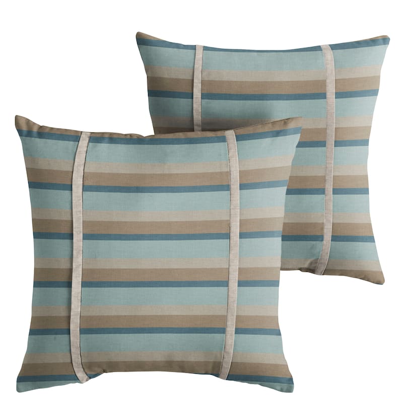 Sorra Home Sunbrella Outdoor Double Petite Flange Pillow Set of 2 - Sunbrella - Gateway Mist/Cast Silver - 22 in H x 22 in W x 6 in D