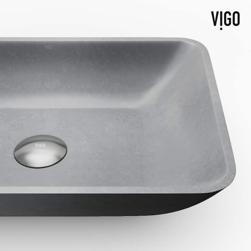 VIGO Duomo 18"L x 13"W Concrete Vessel Sink and Cass 12"H Faucet Set