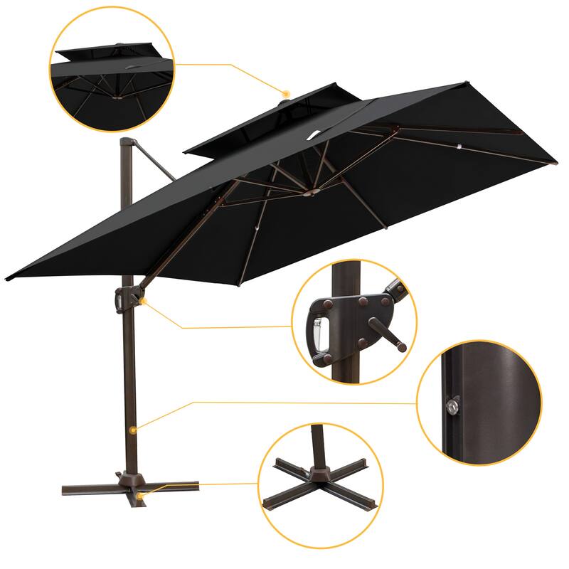VredHom 10 Ft Square Double Top Cantilever Patio Umbrella with Cross Stand
