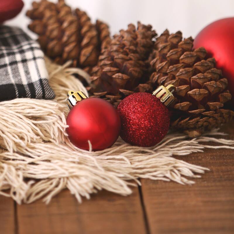 Shatterproof 4-Finish Christmas Ball Ornaments - 1.5" (40mm) - Red - 96ct