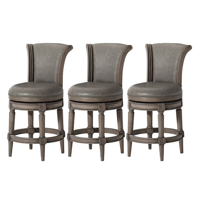Maven Lane 26" Pullman Swivel Counter Height Kitchen Stool - Set of 3 - Reclaimed Oak Vegan Leather.