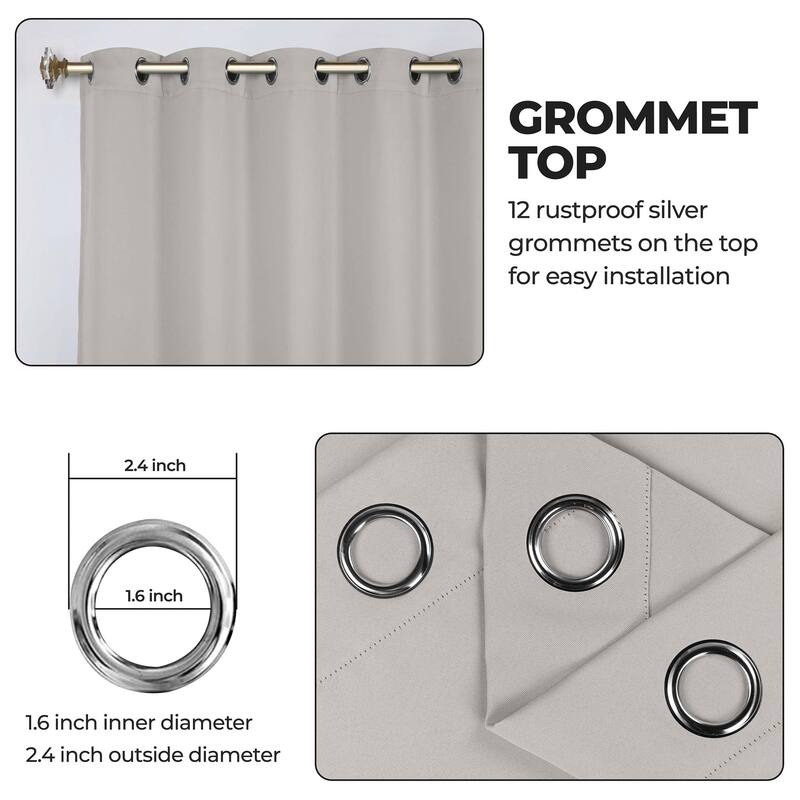 Superior Solid Machine Washable Room Darkening Grommet Blackout Curtains, Set of 2