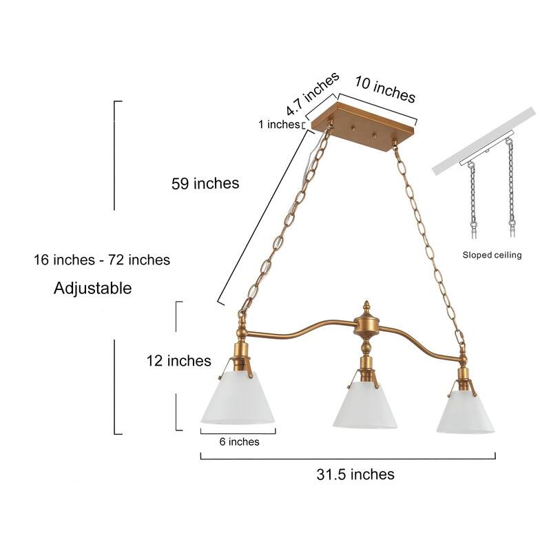 Modern 3-Light Linear Chandelier Kitchen Island Lights