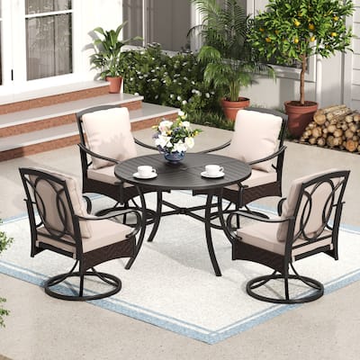 5 Piece Patio Dining Set with 4 Swivel Rattan Chairs and 1 Metal Frame Table - N/A