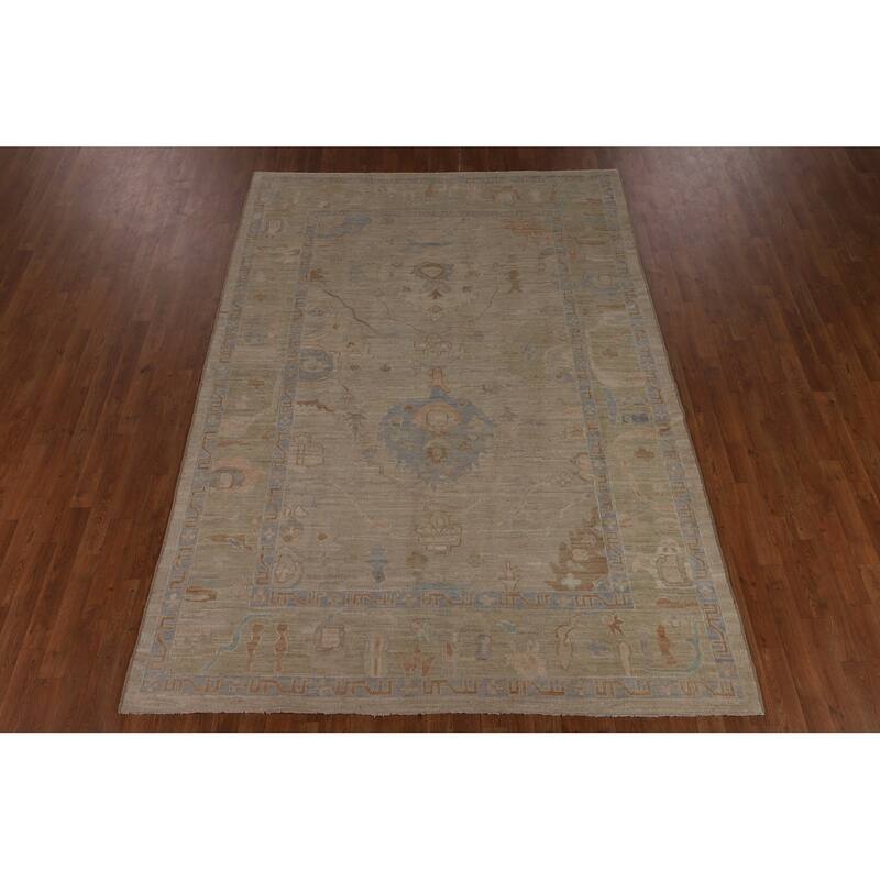 Earth Tone Oushak Turkish Area Rug Handmade Wool Carpet - 6'7"x 9'6"