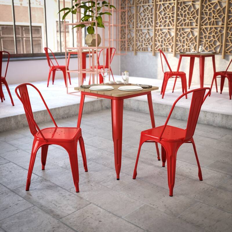 23.75" SQ Commercial Poly Resin Restaurant Table with Steel Frame - 23.5"W x 23.5"D x 30"H