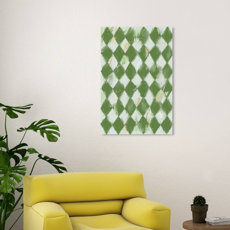 Wynwood Studio Canvas Abstract Harlequin Tartan Green and Dark Green Modern & Contemporary Wall Art Canvas Print - 30 x 20