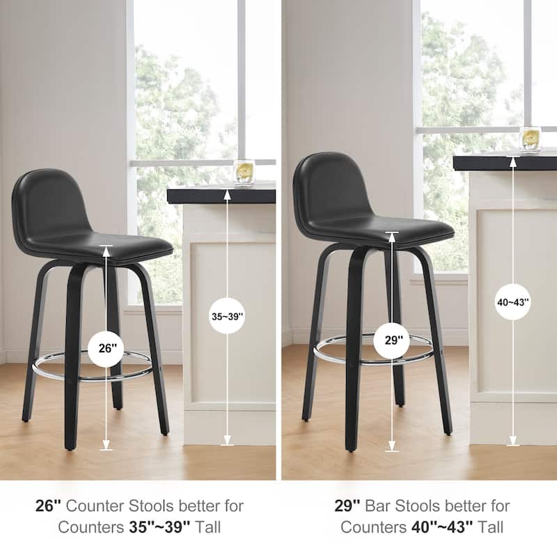 Faux Leather Upholstered Swivel Counter/ Bar Stools with Wood Frame