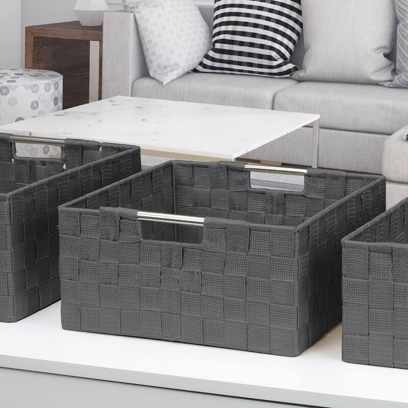 Storage Box Woven Basket Bin Container Tote Cube Organizer Shelf Organizer with Built-in Carry Handles